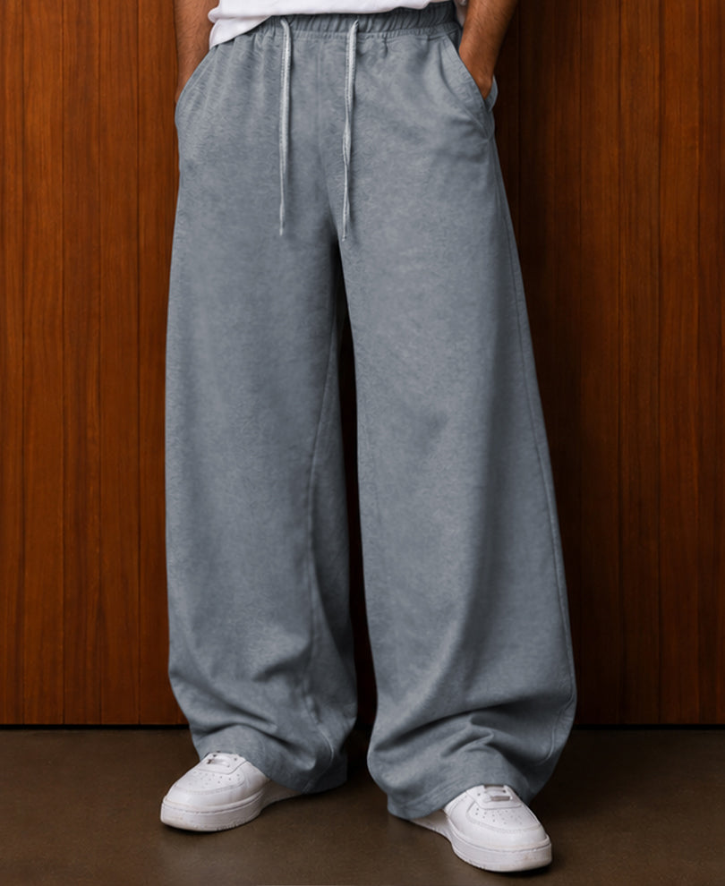 Grey Melange Twisted Seam Baggy Trackpants