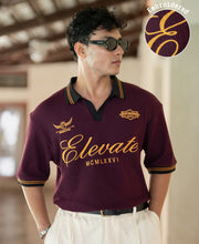 Wine Embroidered Structure Knit T-Shirt