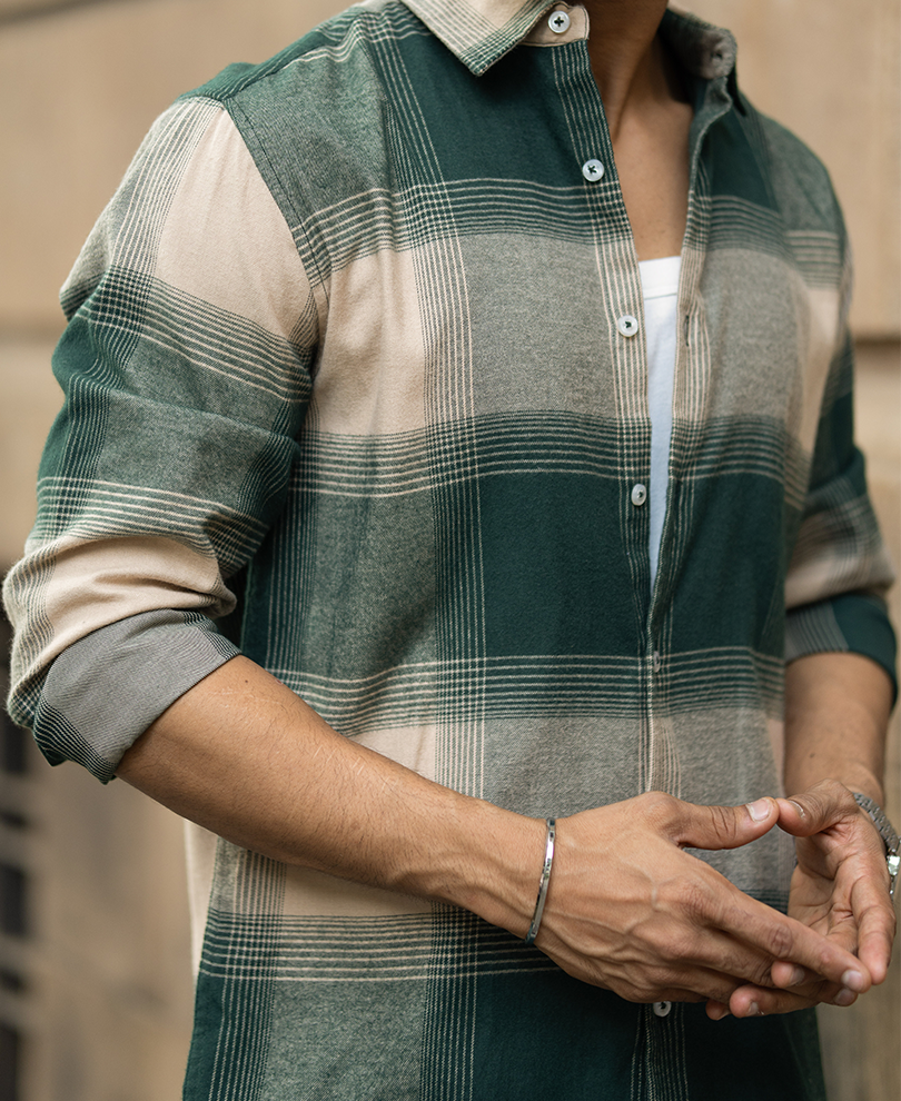 Green Lightweight Flannel Check Shirt