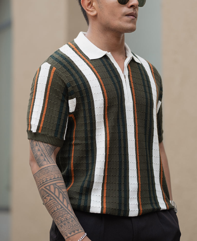 Multicolour Striped Regular Fit Half Sleeve T-Shirt.