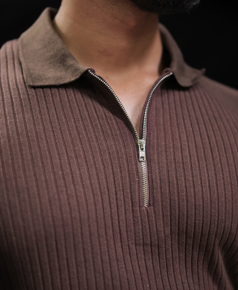 Dark Brown Regular Fit Half Sleeves Tshirt.