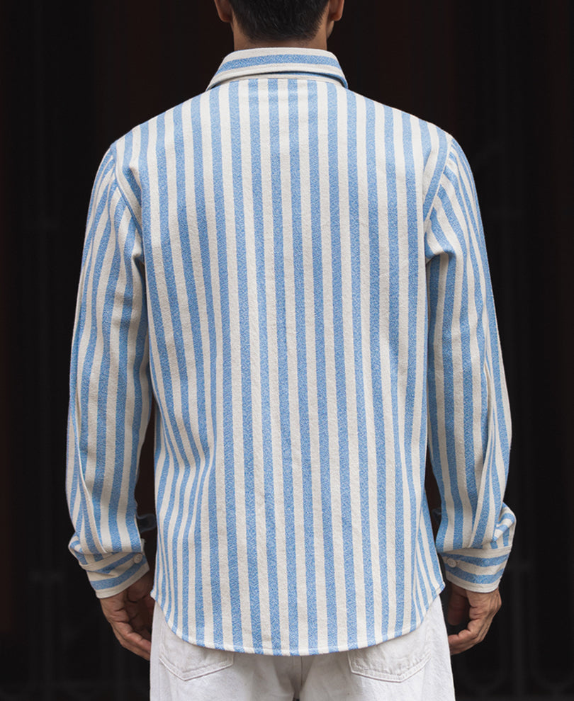 Blue And White Stripes Regular Fit Full Sleeves Shirt.