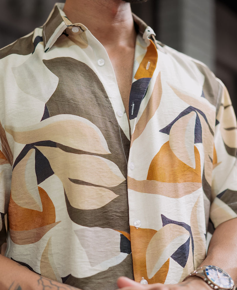 Multi Colour Abstract Print Oversized Half Sleeves Shirt.