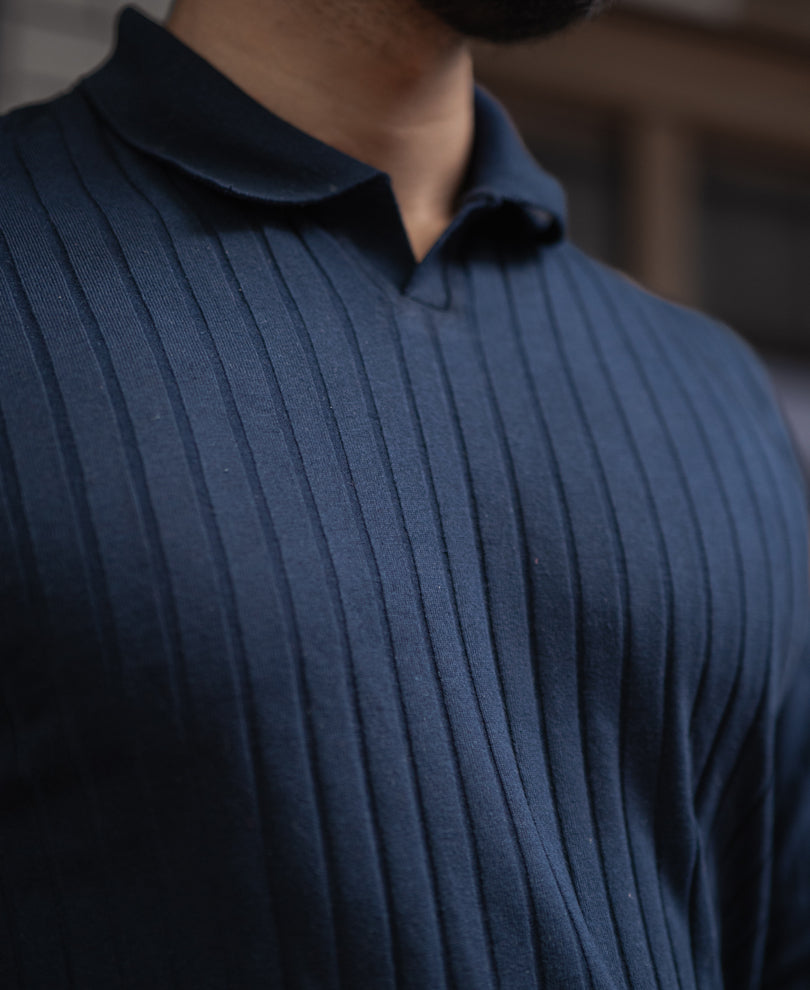Navy Blue Regular Fit Full Sleeves T-Shirt.