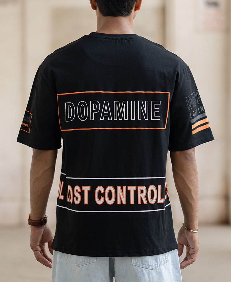 Black Oversized Half Sleeves Printed T-Shirt.