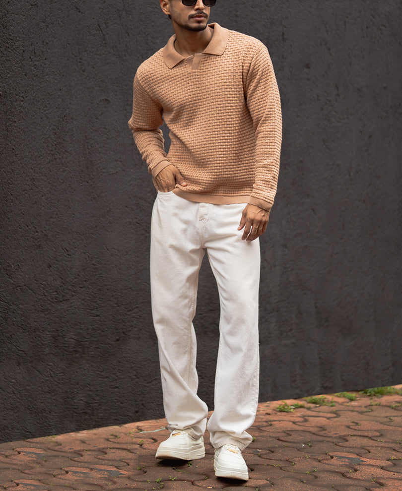 Dusty Rose Regular Fit Full Sleeves T-Shirt.