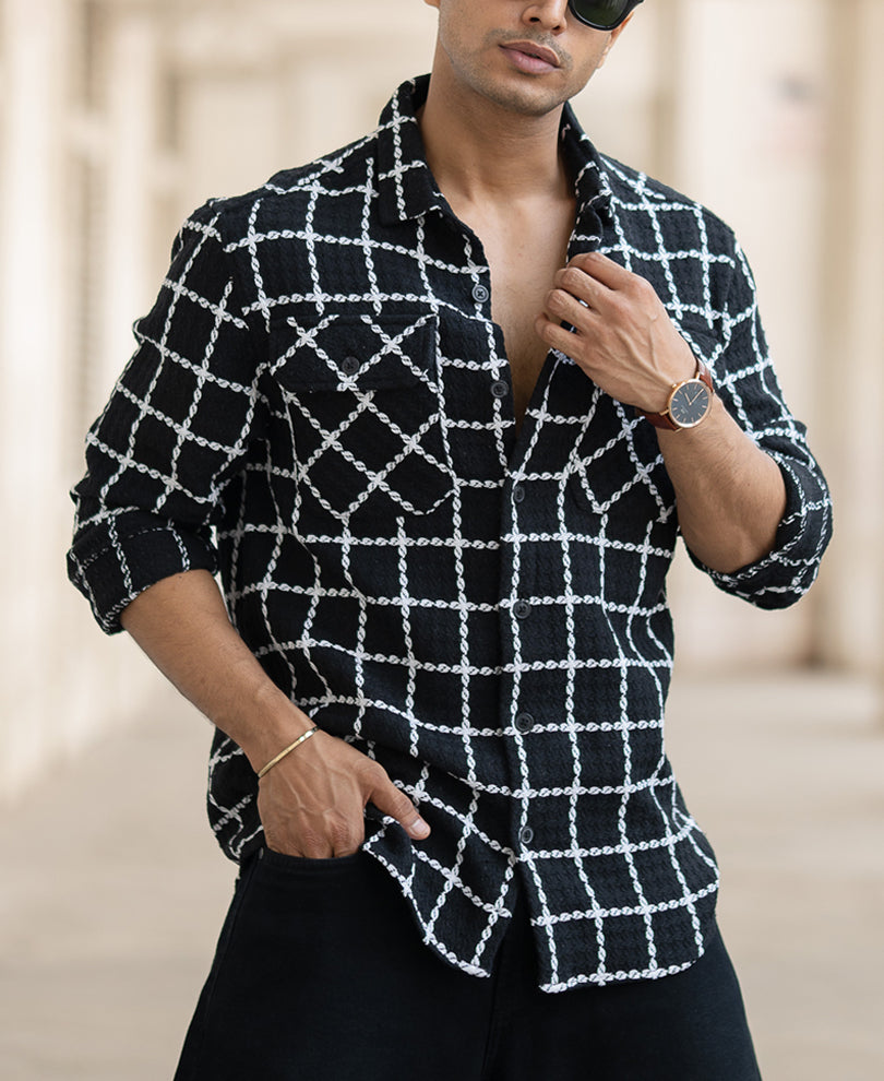 Black Structured Checks Shirt.