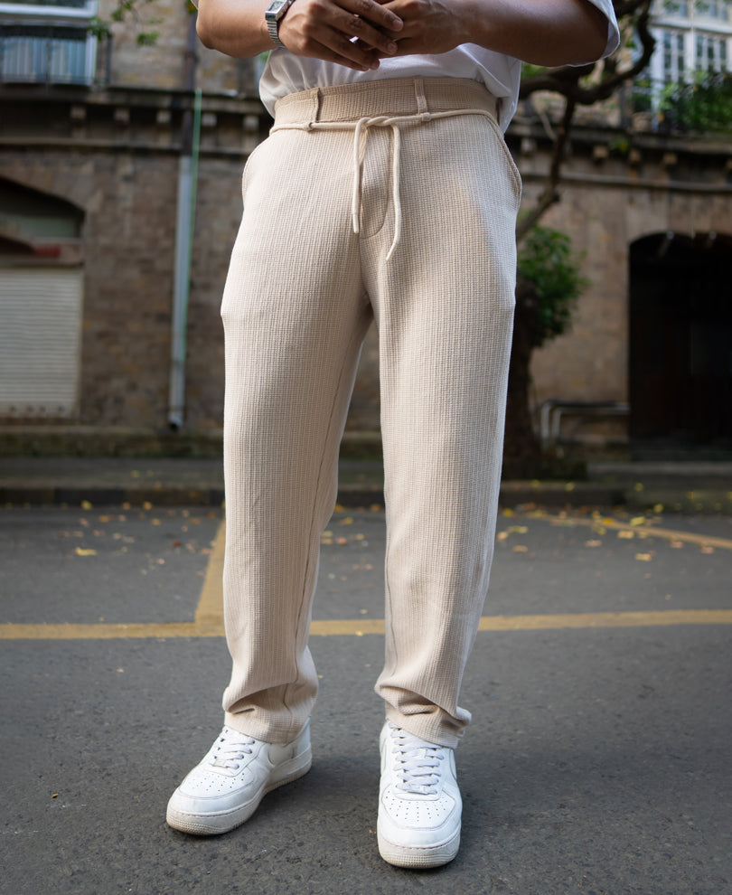 Light Beige Regular Fit Track Pant.