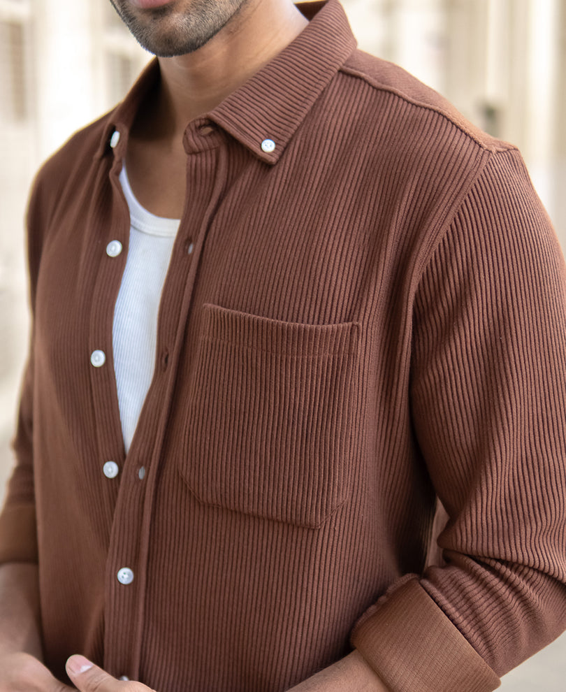 Cocoa Brown Regular Fit Full Sleeve Shirt.