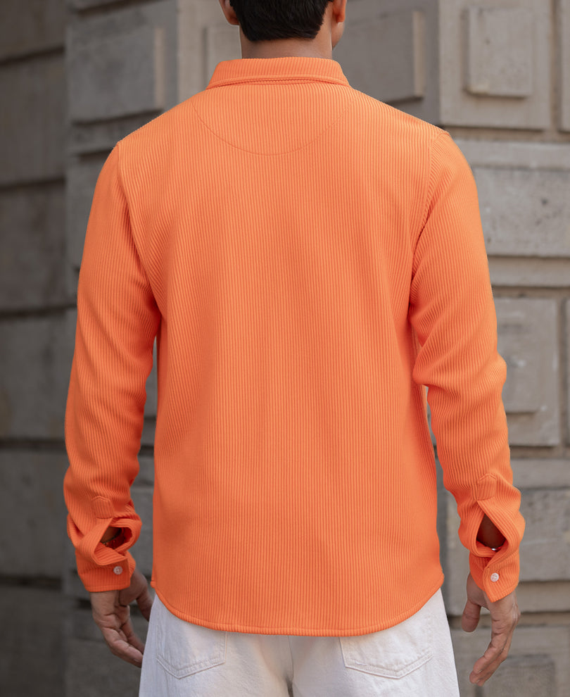 Orange Corduroy Regular Fit Full Sleeves Shirt.