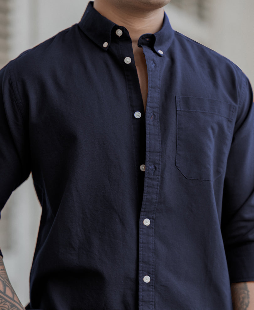 Navy Oxford Shirt.
