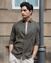 Olive Structure Embroidered Shirt.