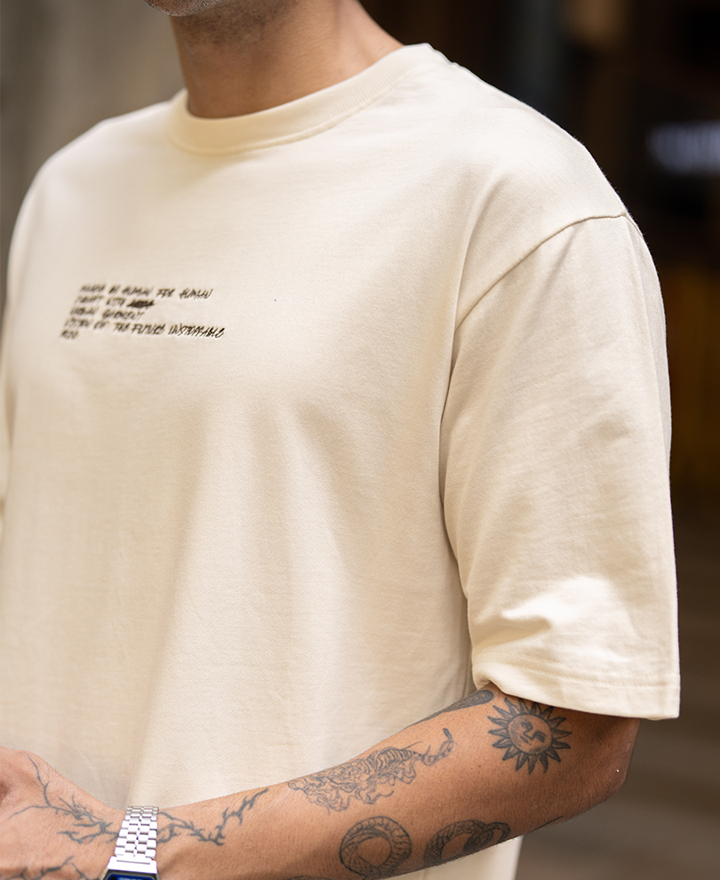 Cream Contrast Crochet Patch T-Shirt 100% Cotton