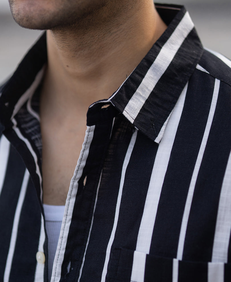 Black Lightweight Striped Shirt.