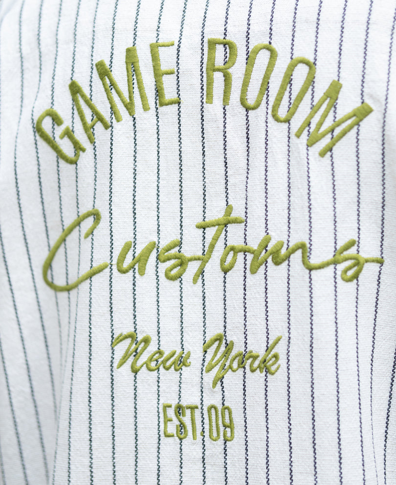 Beige Embroidered Stripe Shirt.