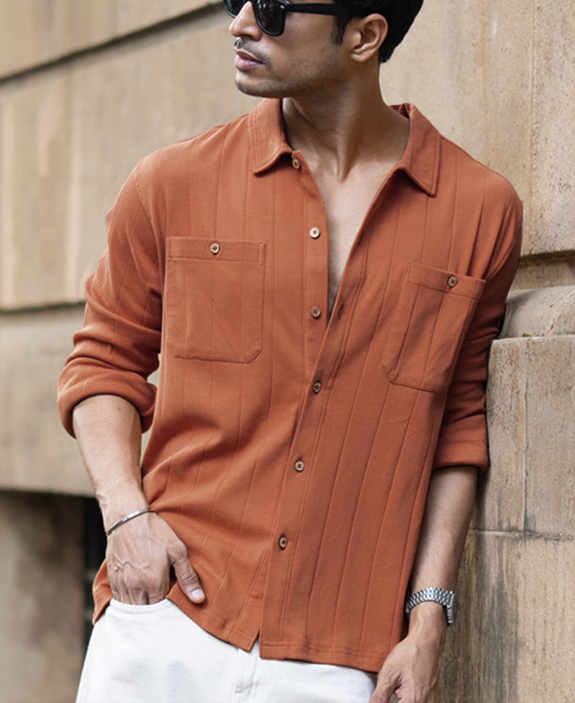 Russet Brown Structure Knit Shirt.