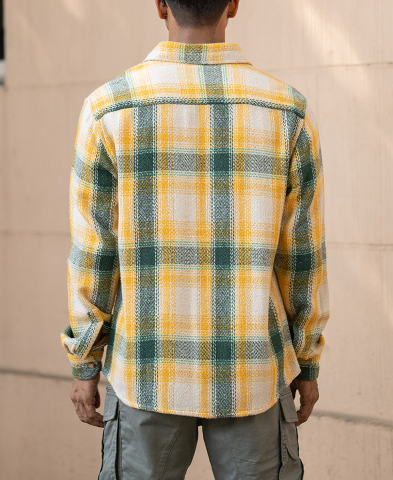 Yellow And Green Structured Checks Shirt.