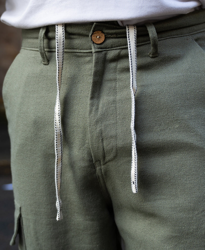 Olive Structured Linen Blend Trouser.