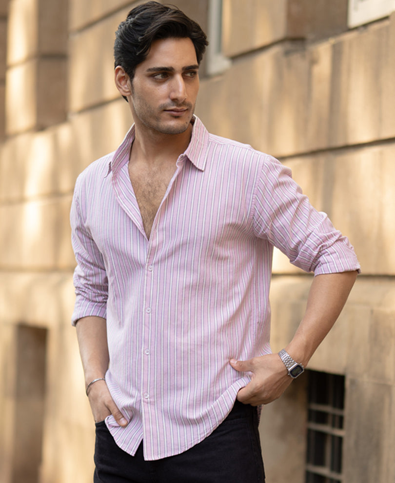 Light Pink Cotton Oxford Stripe Shirt.