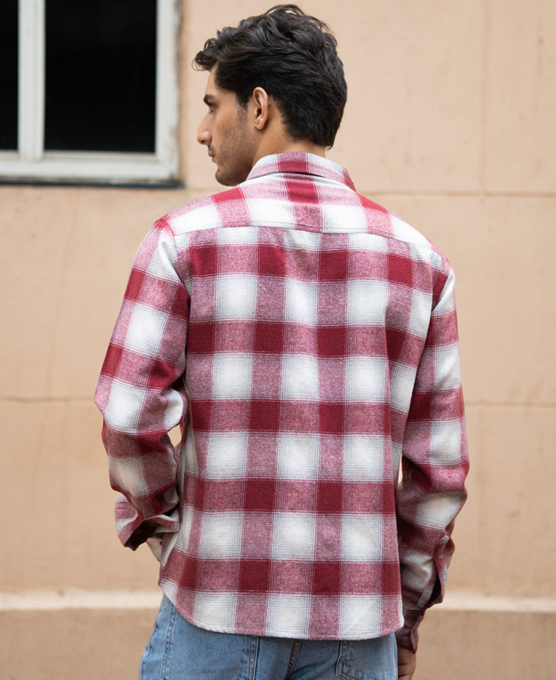 Maroon Checks Double Pocket Shirt.