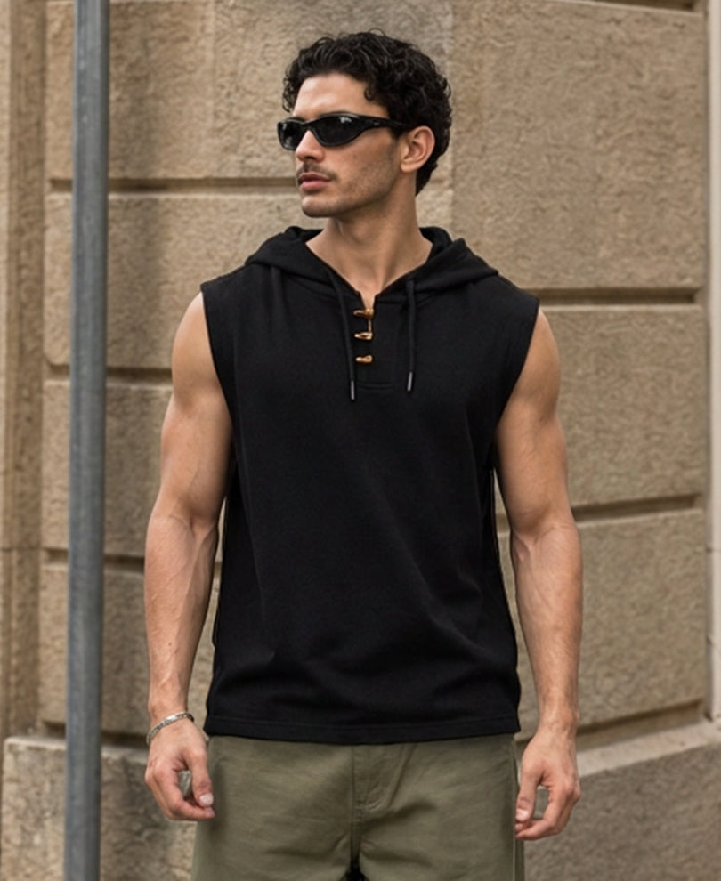 Black Structured Hooded Vest