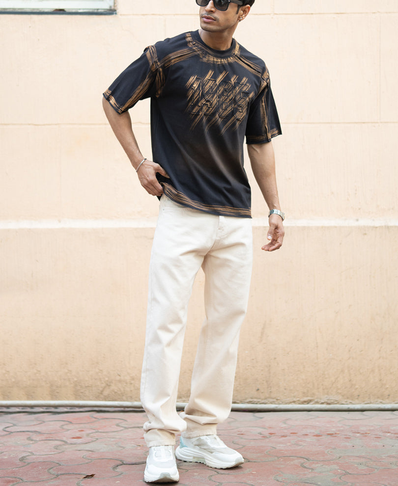 Black Bleached Applique T-Shirt.