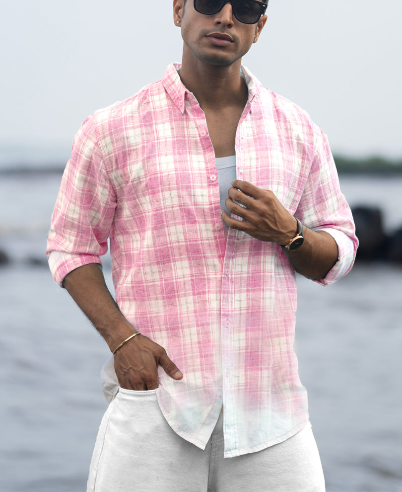 Pink Light Weight Ombre Checks Shirt.
