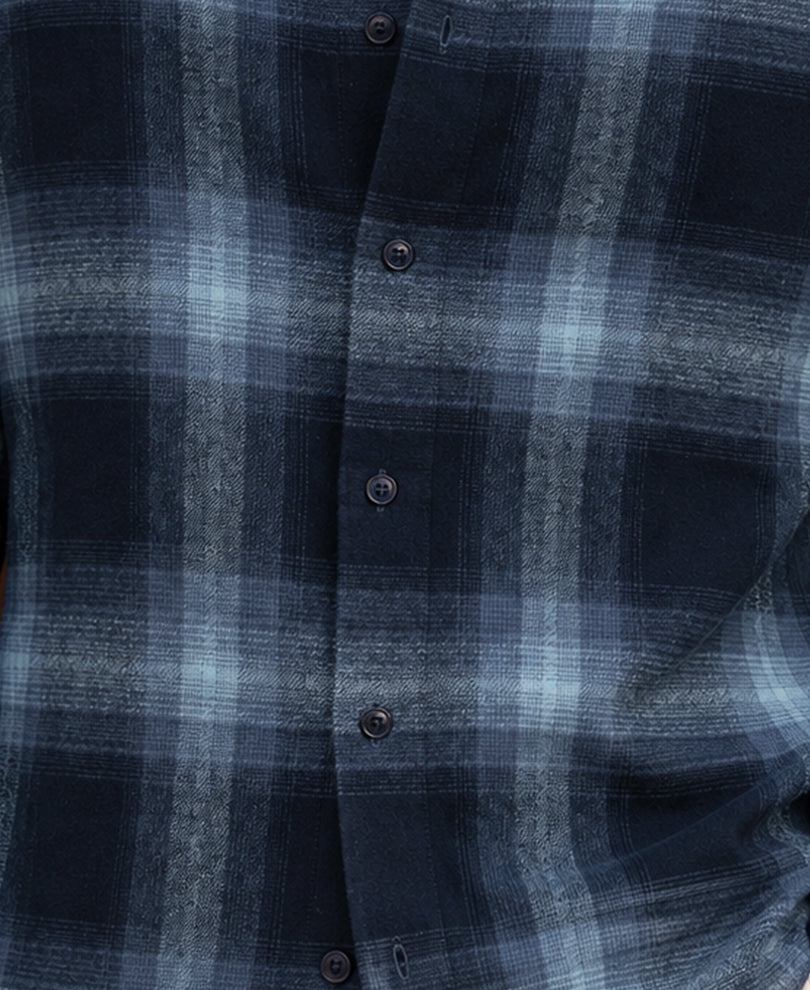 Navy Brushed Checks Shirt
