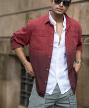 Brick Red Ombre Shirt With Pockets.