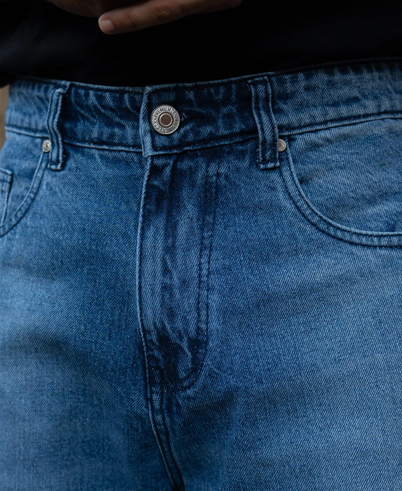 Mid Blue Washed Panel Jeans