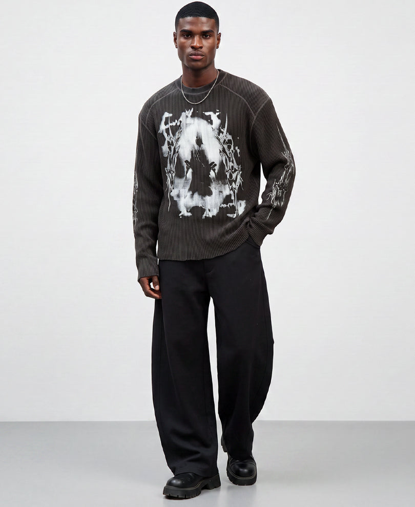 Black Washed Grunge Print T-Shirt 100% Cotton