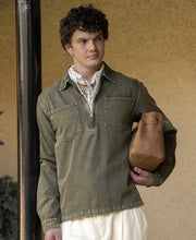 Dark Olive Washed Zipper Shirt