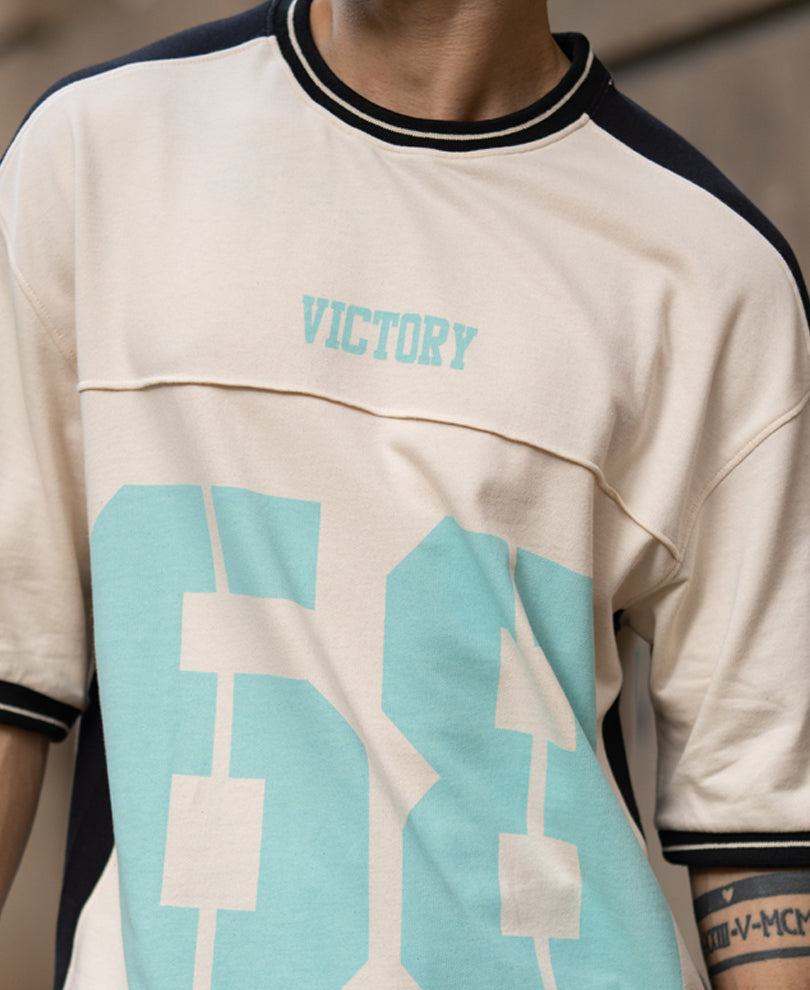 Cream & Black Panelled Graphic T-Shirt 100% Cotton