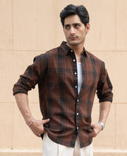 Dark Brown Structured Checked Shirt.