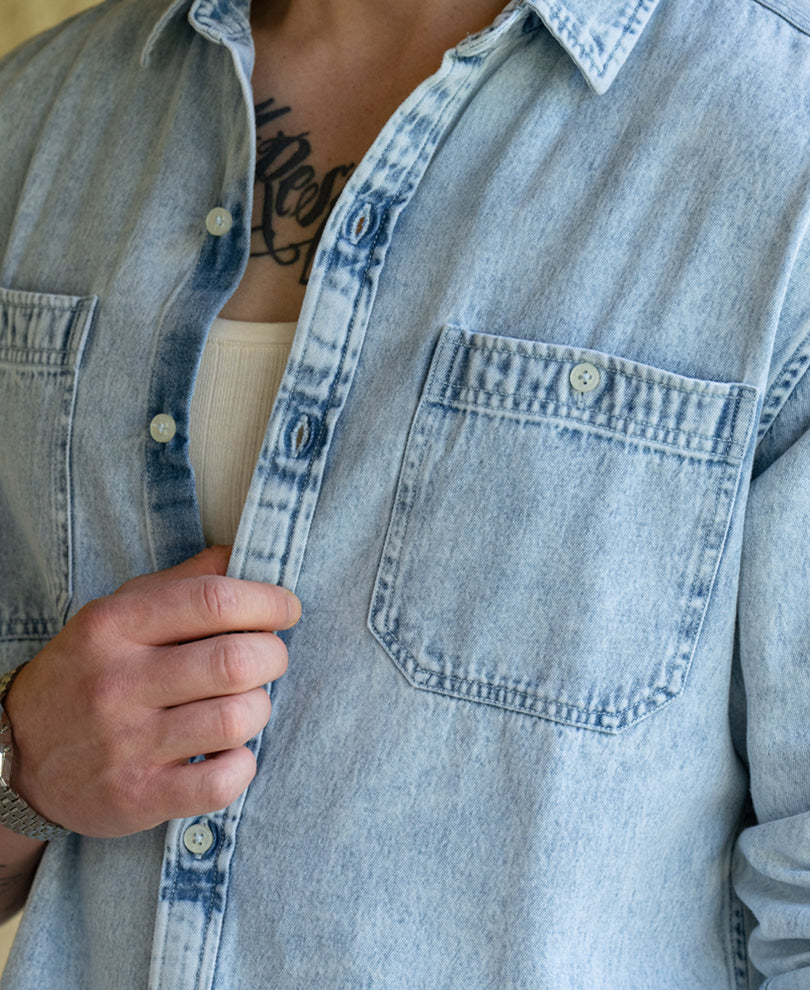 Blue Double Pocket Denim Shirt