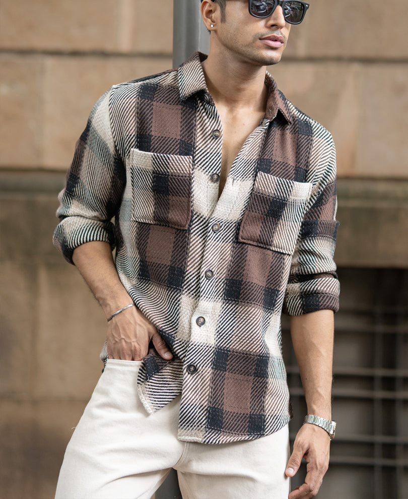 Brown Twill Check Shirt.