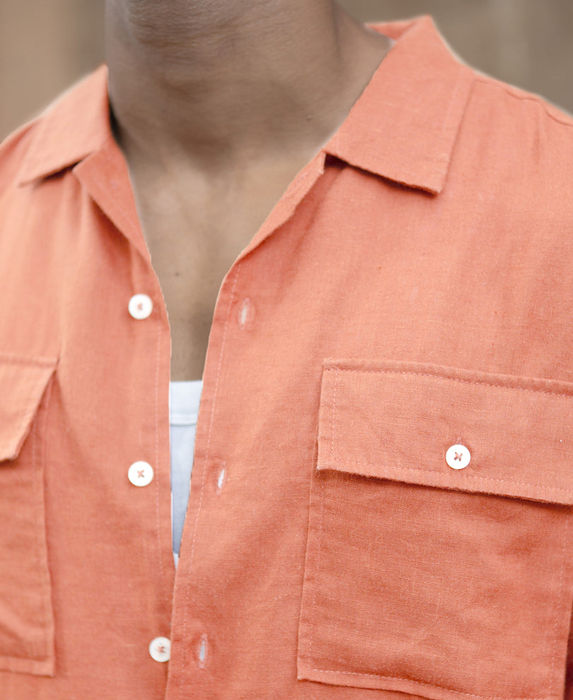 Peach Linen Double Pocket Shirt.