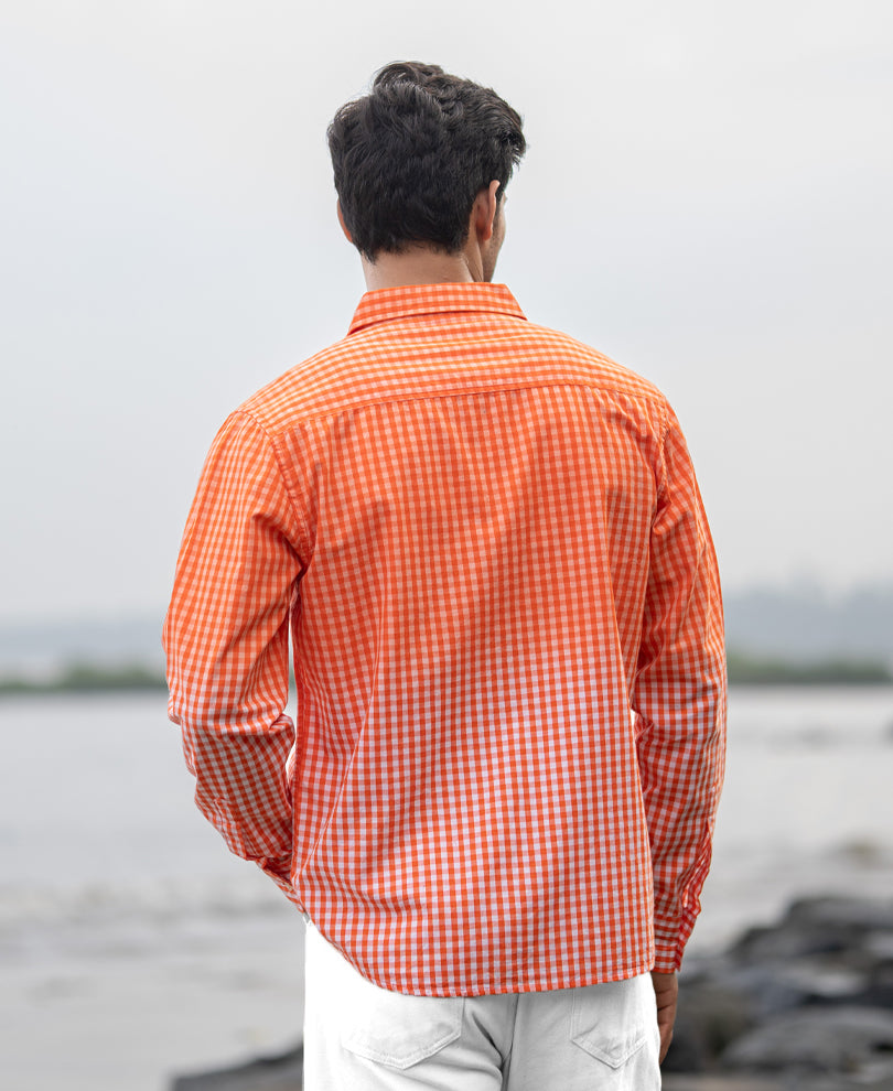 Orange Spray Checks Shirt.