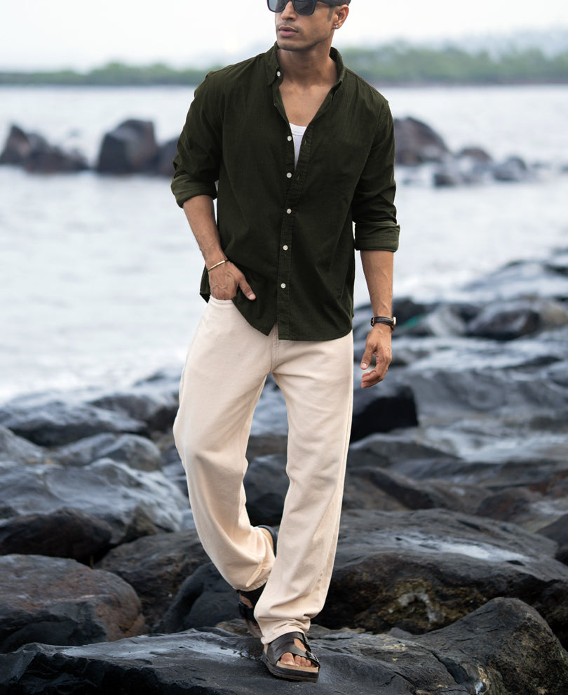 Dark Olive Corduroy Shirt.