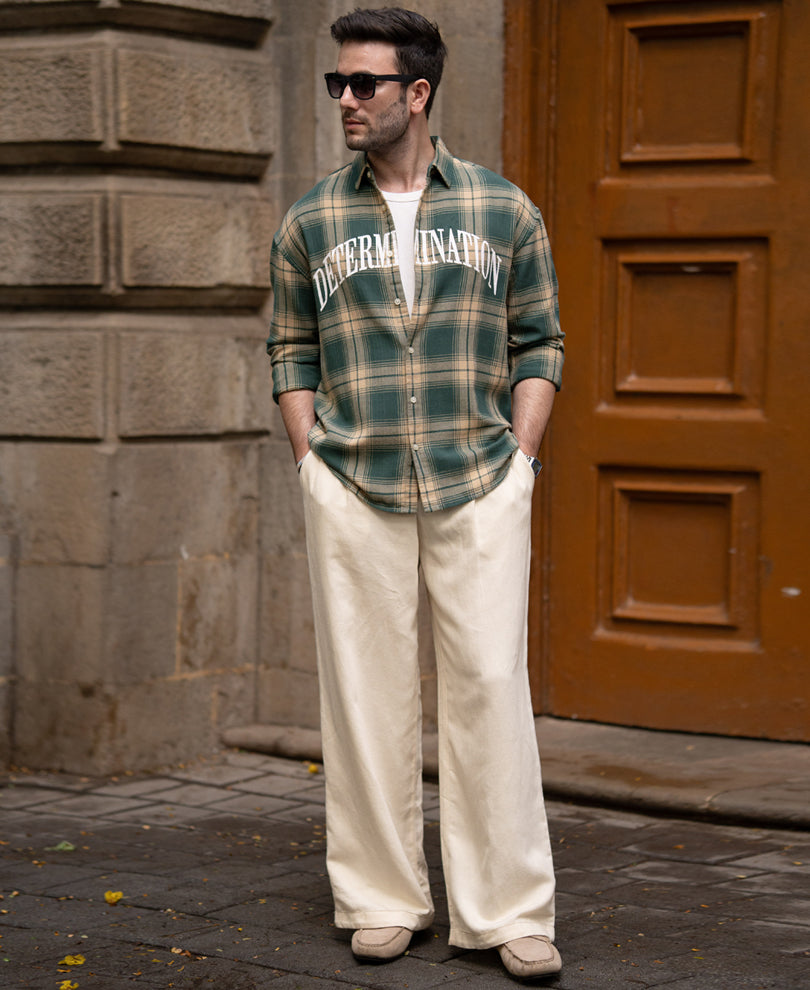 Green Printed Checks Shirt 100% Cotton