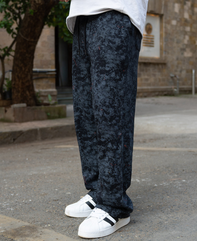 Black Printed Baggy Fit Trackpants.