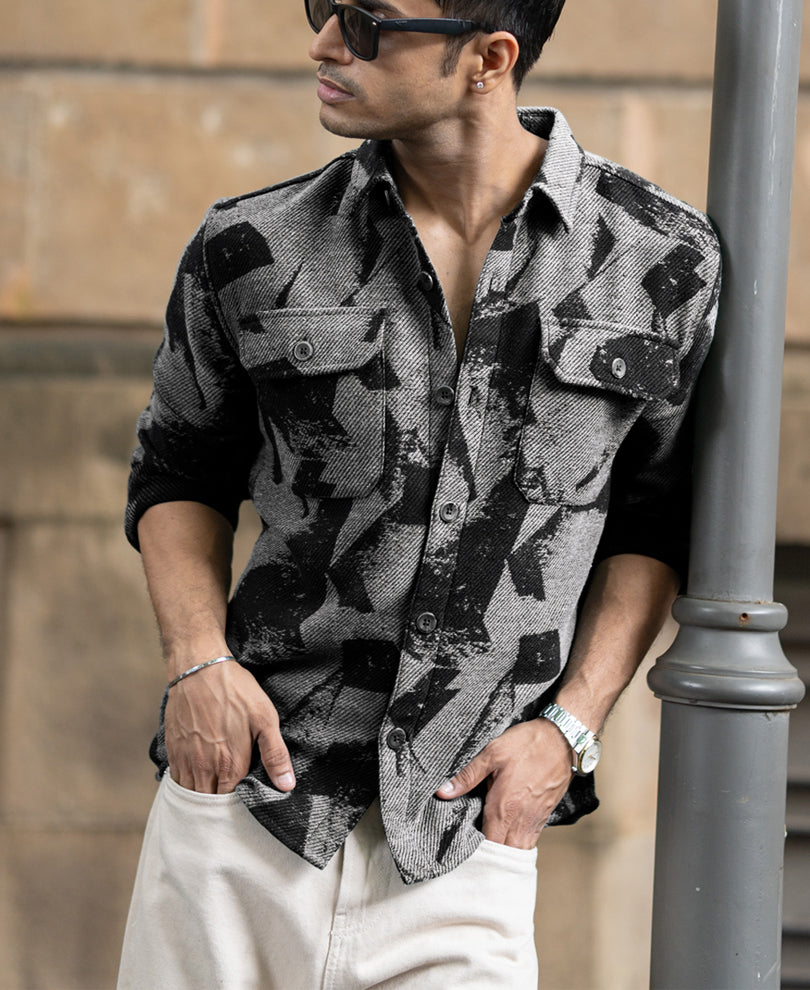 Grey Jacquard Overshirt.