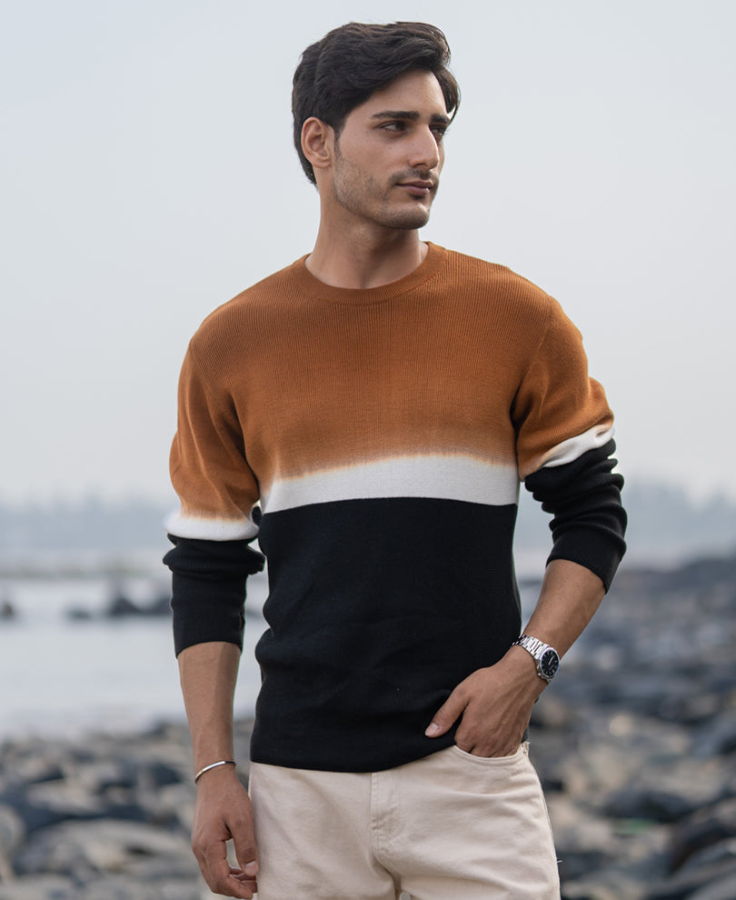Brown And Black Stripe Knit T-Shirt.