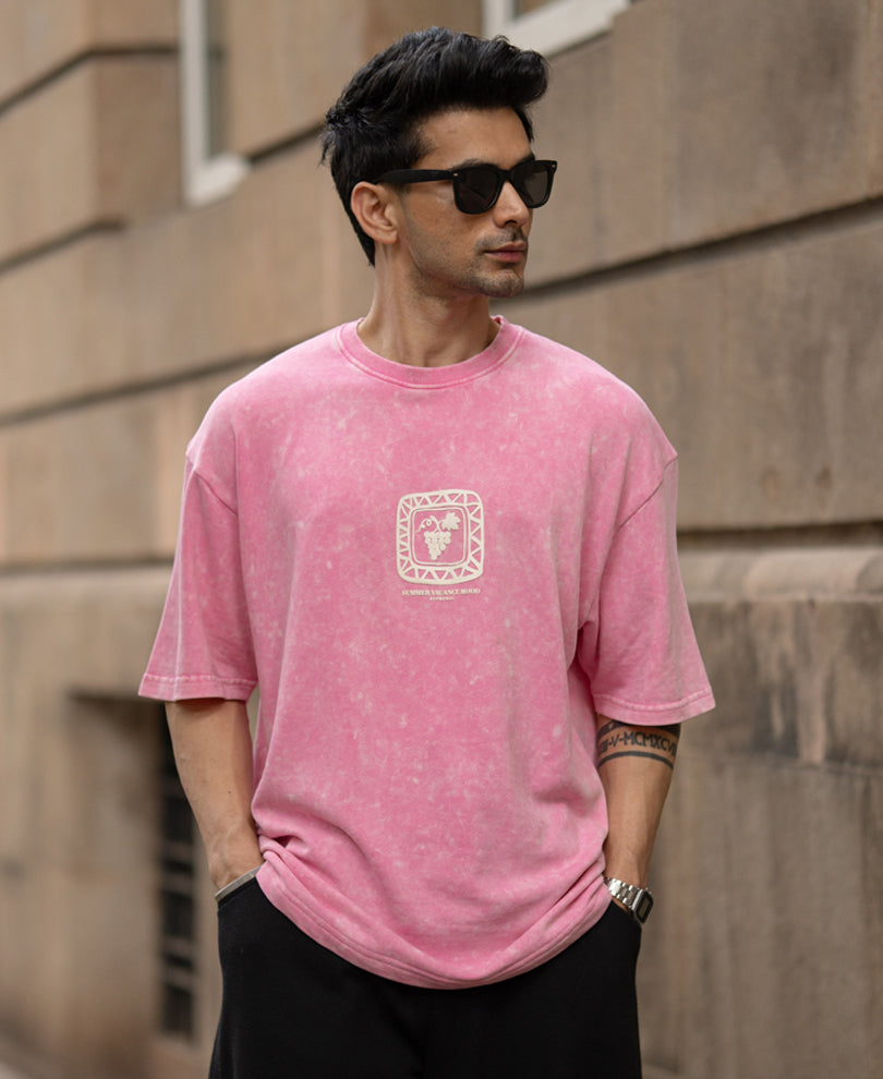 Light Pink Washed Printed T-Shirt 100% Cotton