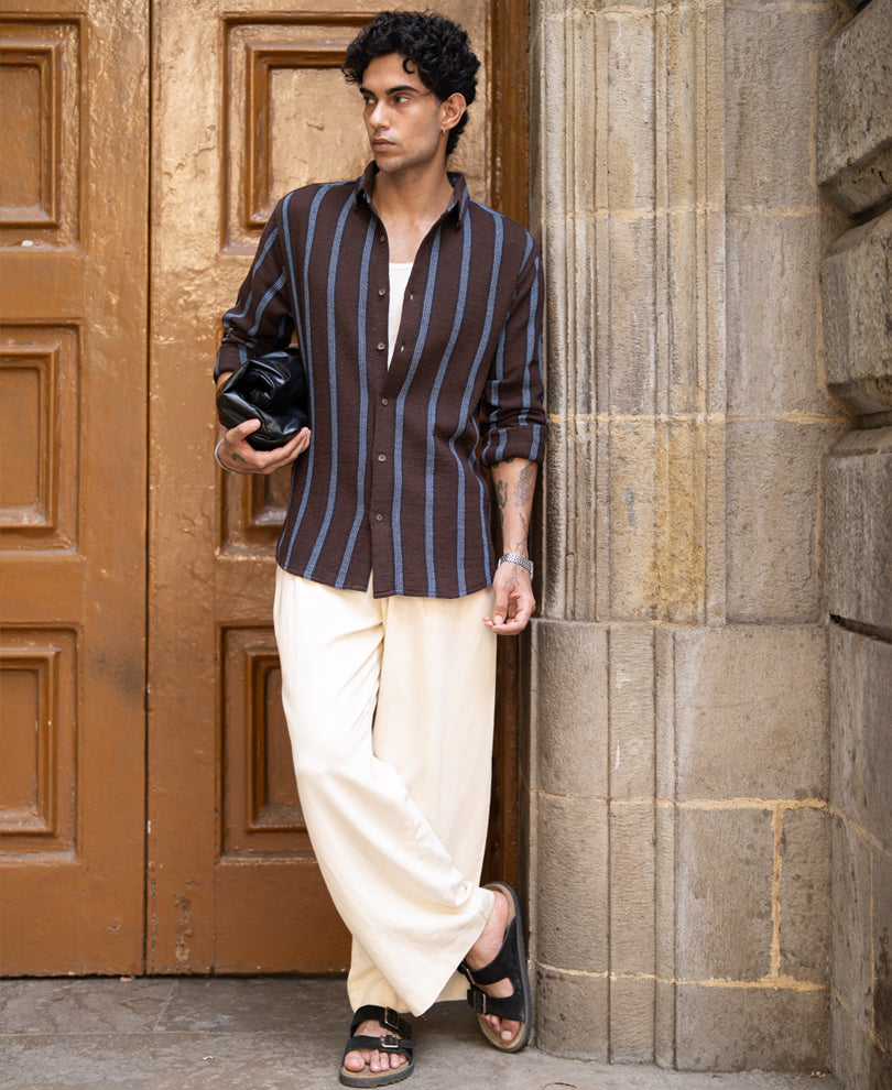 Dark Brown Structured Stripe Shirt