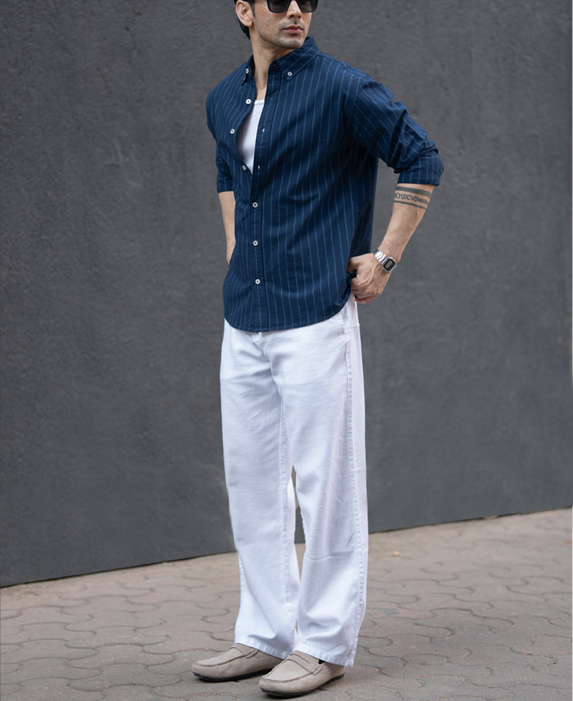 Navy Oxford Stripe Shirt.