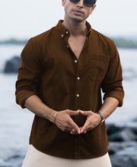 Tan Brown Corduroy Buttondown Shirt 100% Cotton