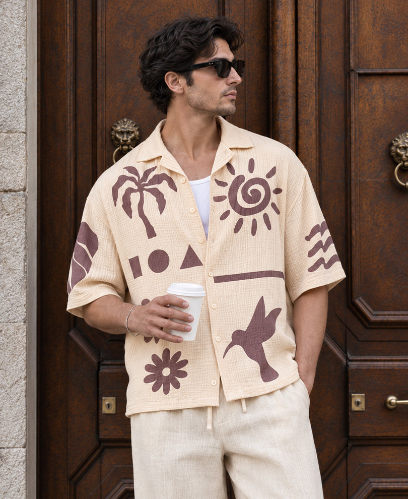 Beige Structure Print Shirt