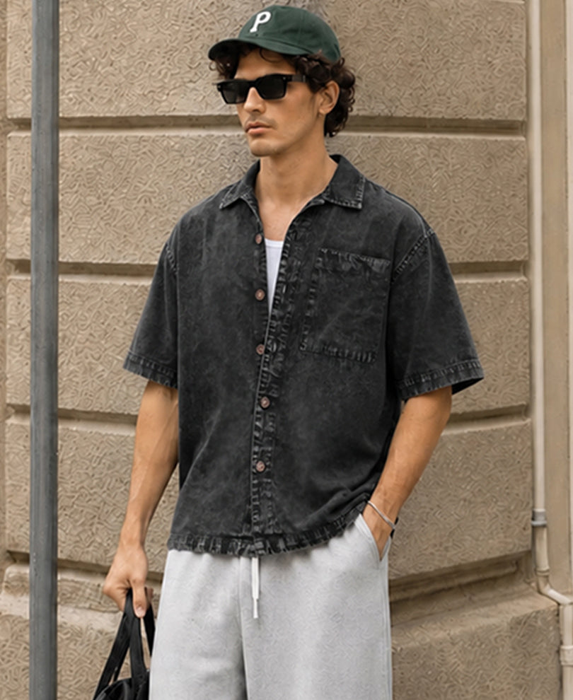 Black Washed Denim Shirt