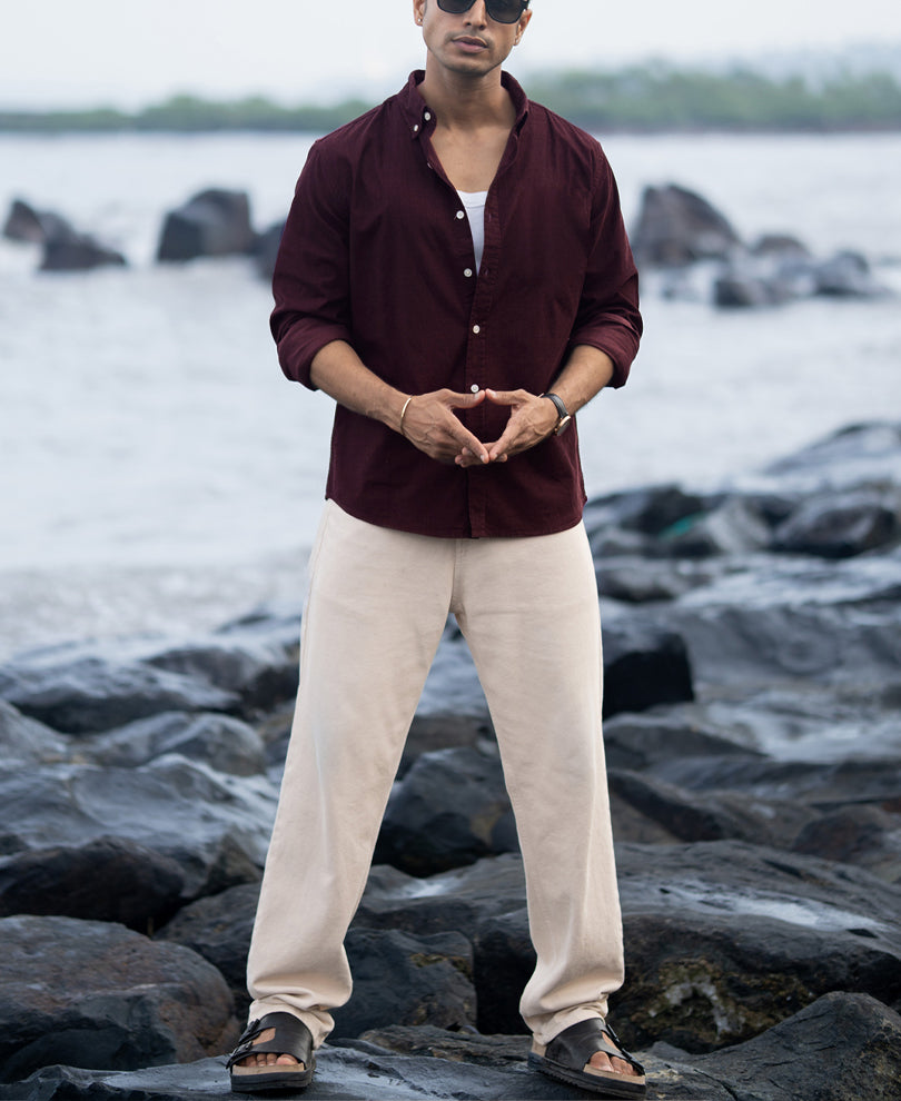 Wine Corduroy Buttondown Shirt.